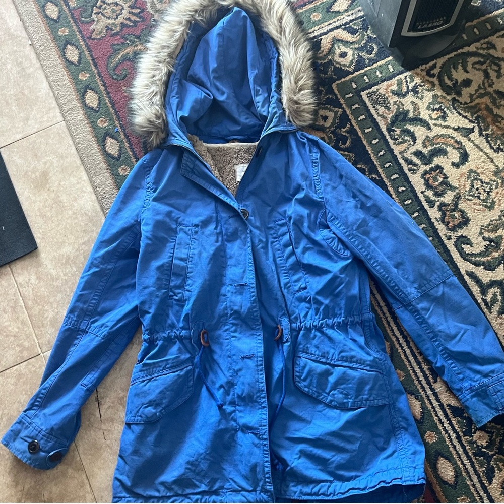 GAP Women's Vibrant Blue Ski Jacket with Fur Hood